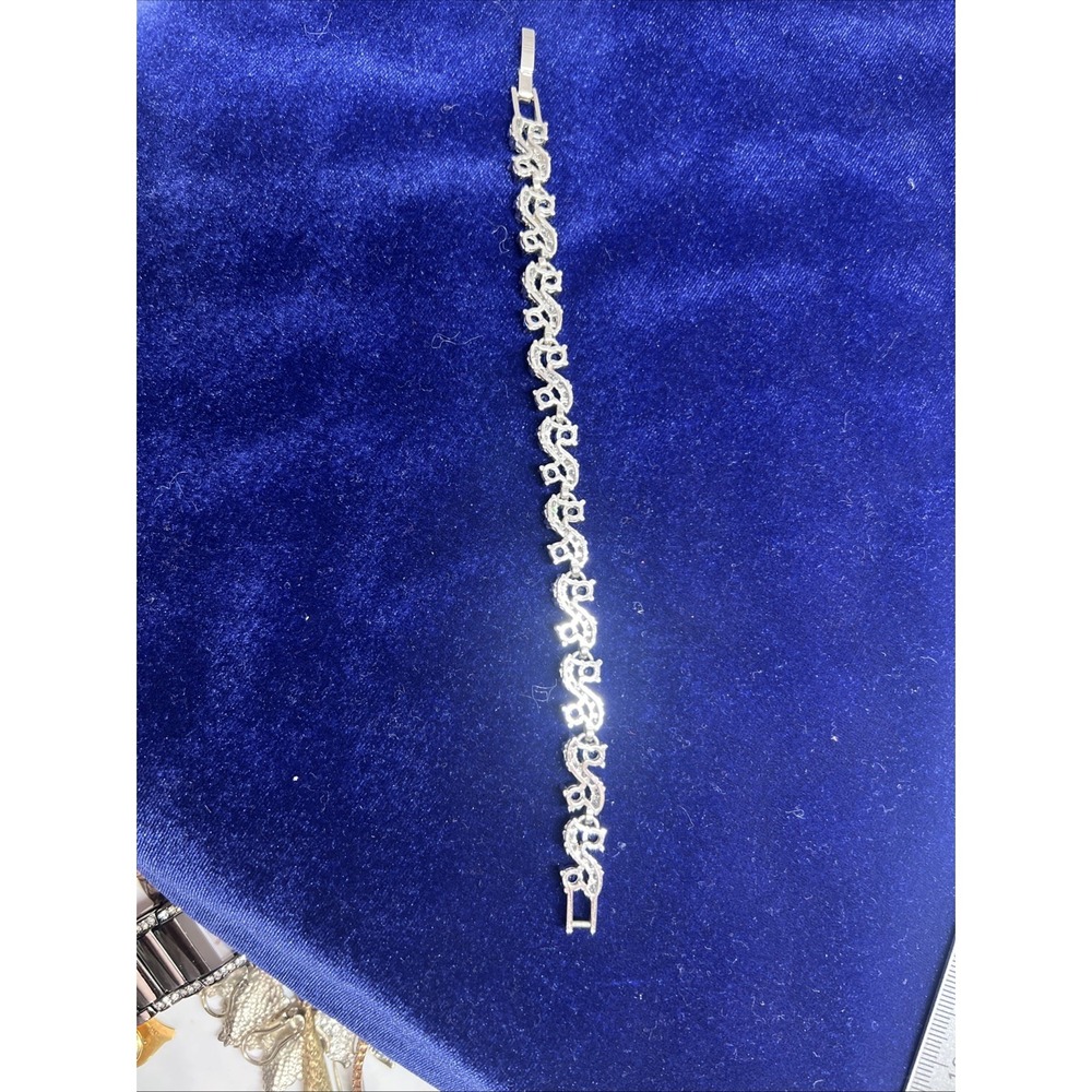 Tennis‎ Bracelet Blue Clear Crystal Cubic Zirconia Silver Tone 6.5" - Picture 9 of 12